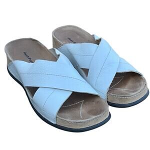 Hush Puppies White Leather Cross Strap Slip On Slide Comfort Sandal Women 9M